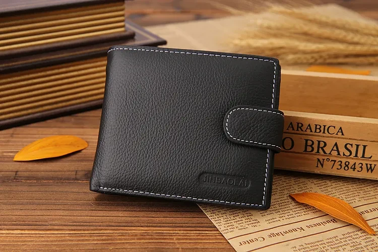 Men's Short Genuine Leather Vintage Zipper Buckle Wallet
