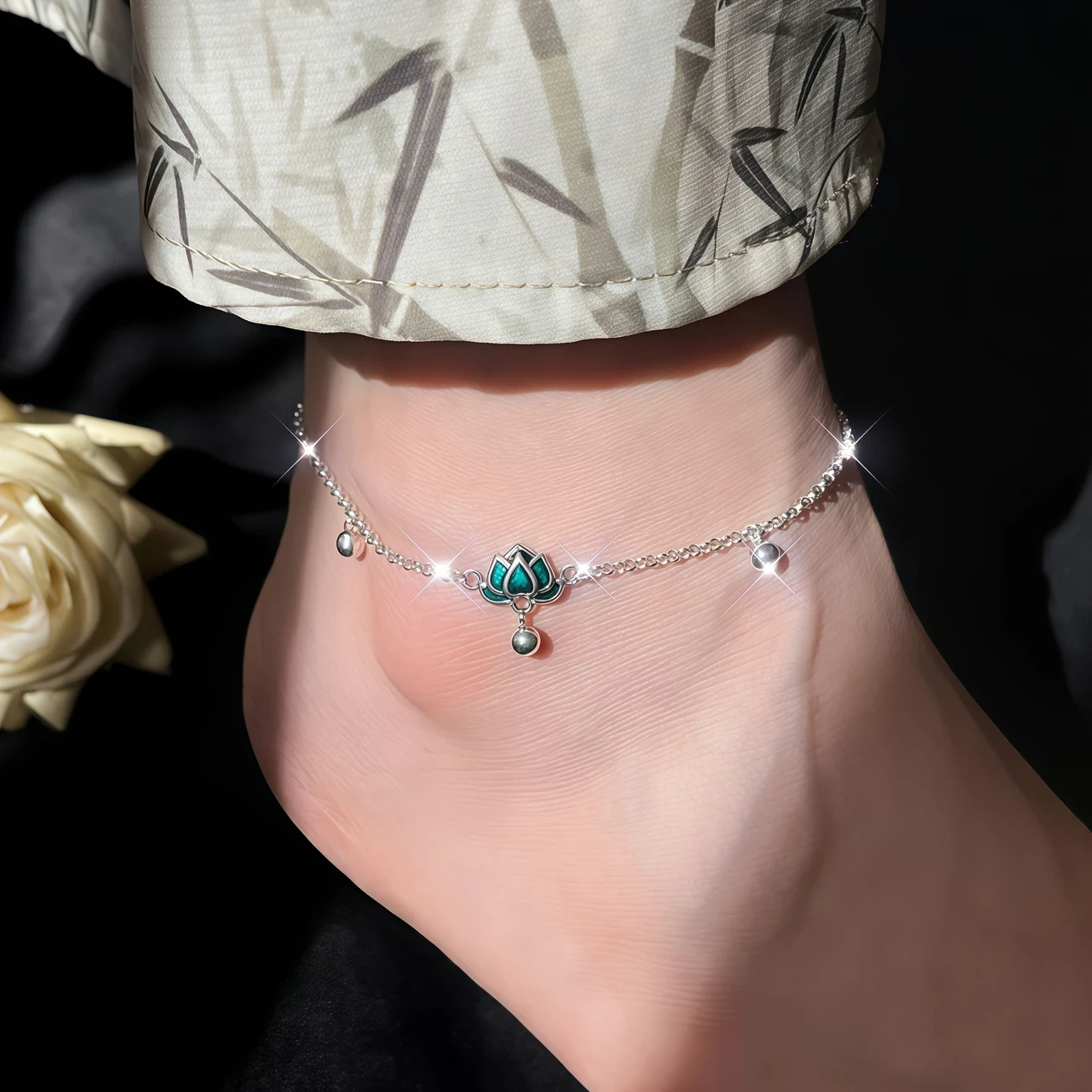 1pc 925 Silver Lotus Bell Anklet Elegant, Protective, and Symbolic Jewelry for Women