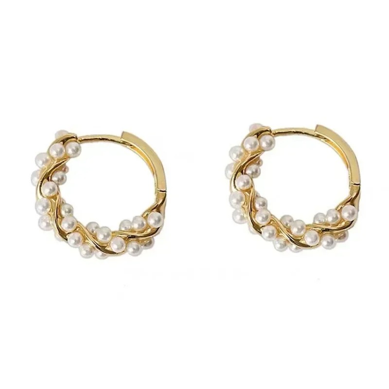 French Imitation Pearl Hoop Earrings