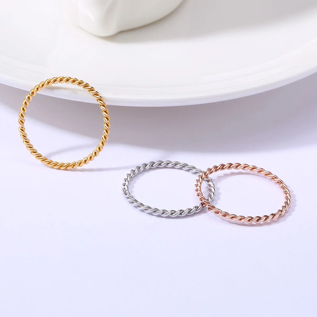JHSL 1.5mm Small Mini Silver Rose Gold Color Stainless Steel Twisted Women Rings