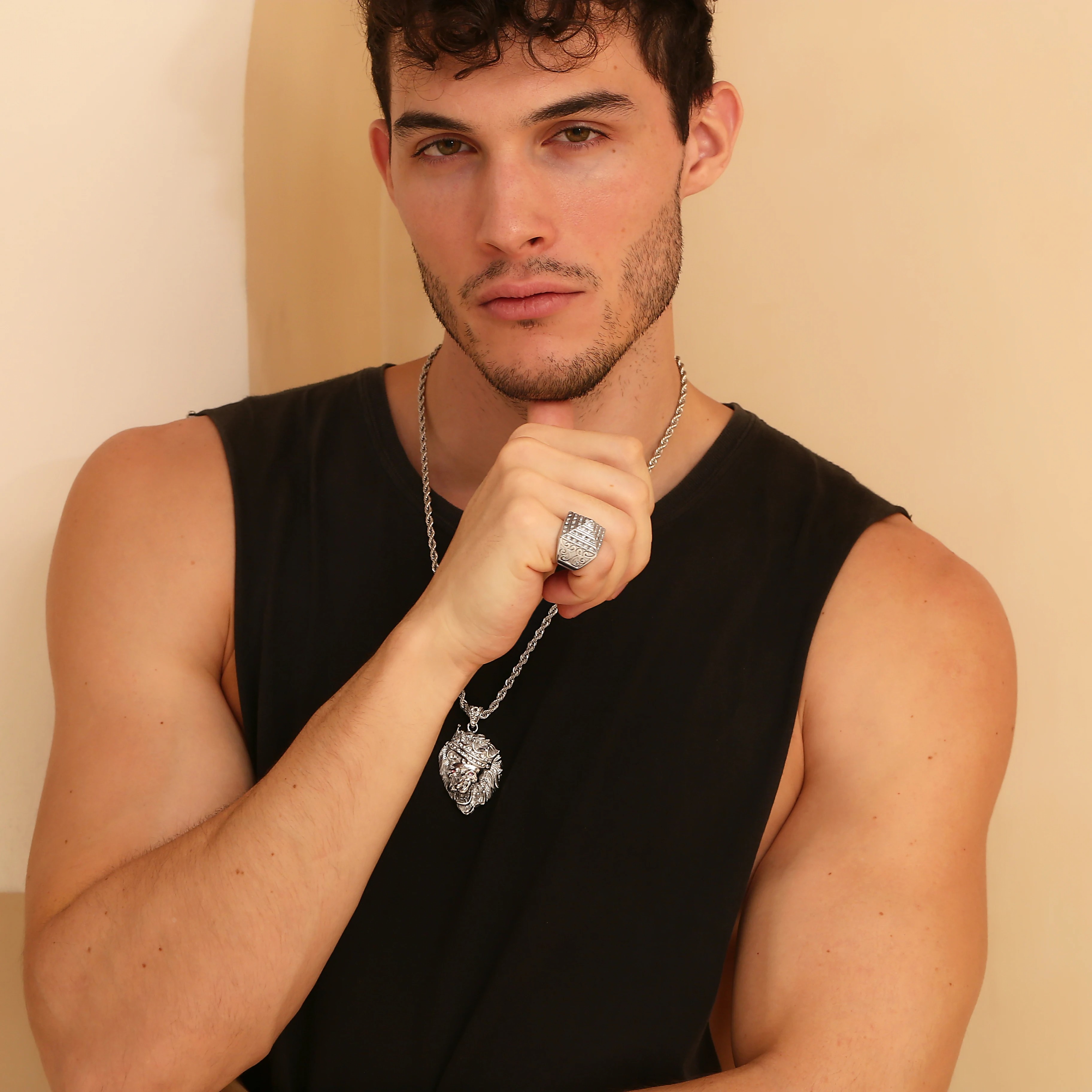 E.B.belle Cool Shiny Pyramid Vintage Vine Rings for Men