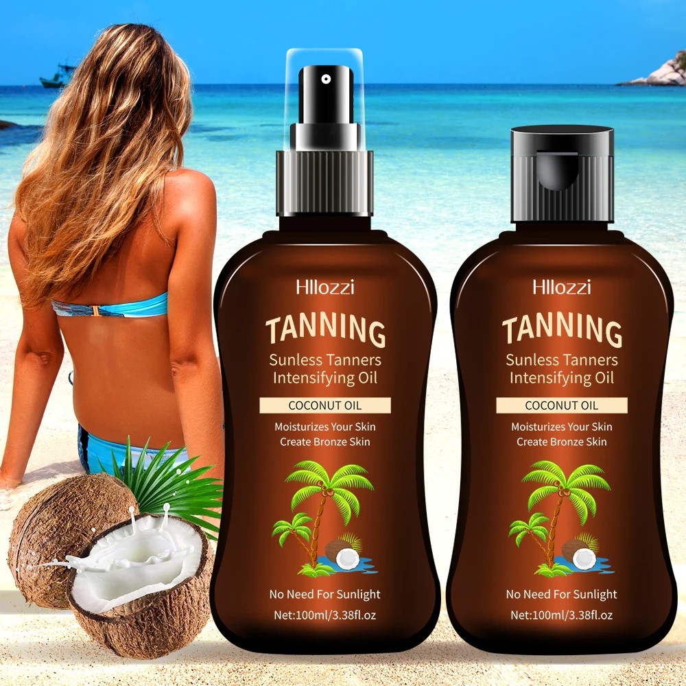3.38 fl.oz x 2 Coconut Tanning Oil: Self-Tanning, Waterproof, Long-Lasting