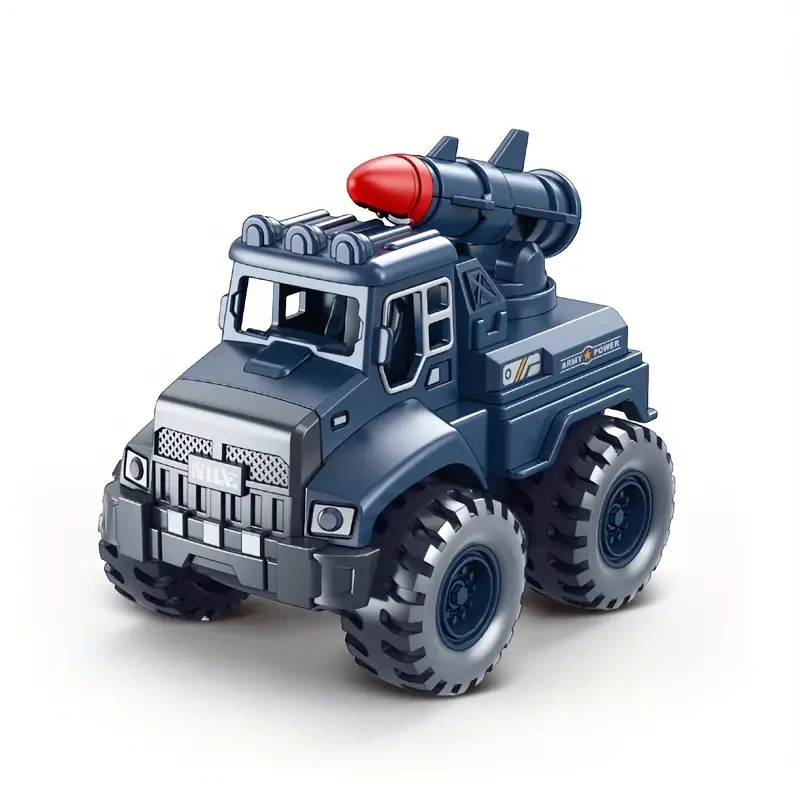 Push-Operated 4-Piece Mini Military Series Armored Vehicles Set with Missile and Rocket Launcher Models for Boys, Suitable for Ages 3-6 Years Inertia Toy Trucks with No Wireless Features