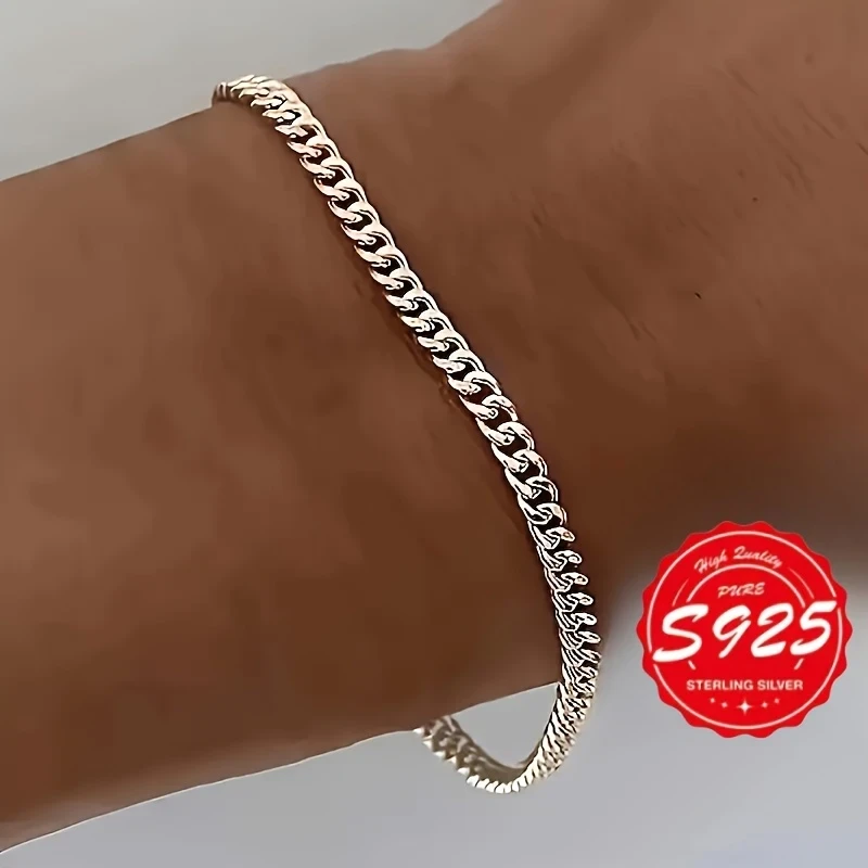 5pcs Elegant 925 Sterling Silver Cuban Chain Bracelets Handmade Womens Fashion Jewelry | Durable Chic Bracelets | Perfect Mothers Day & Everyday Gift NZ