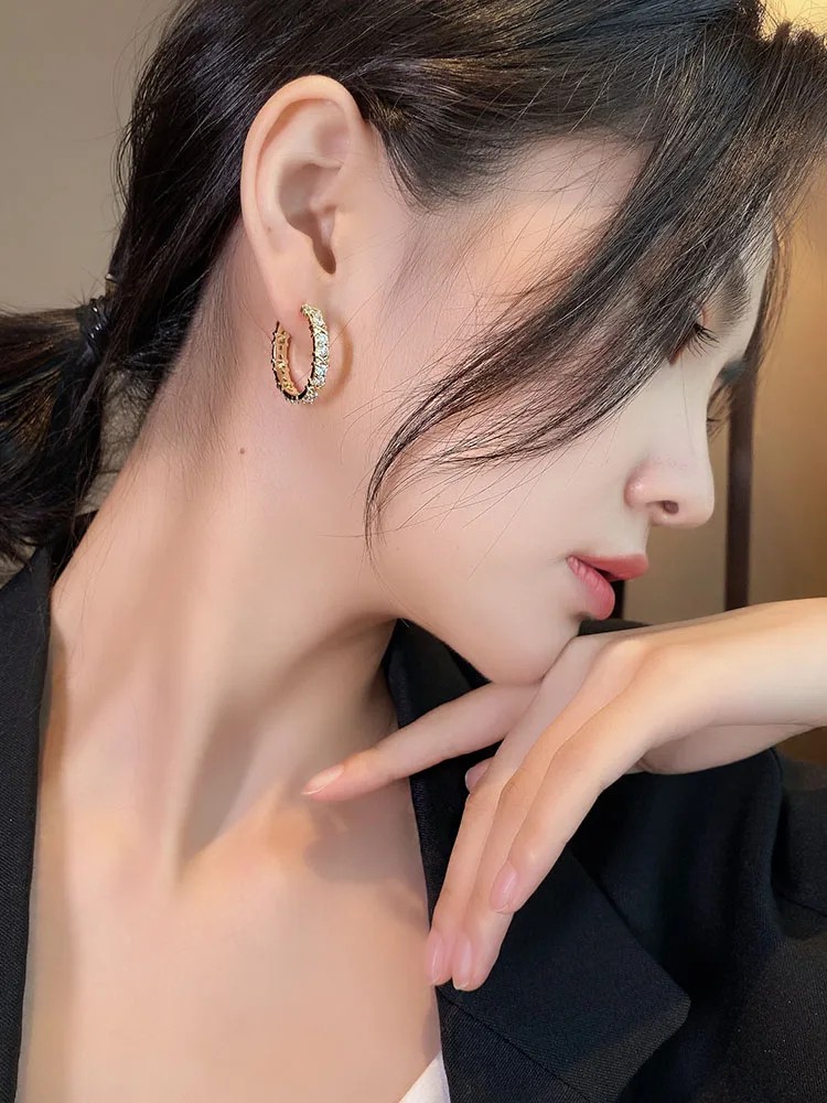 Korean Fashion Simple Zircon X Metal Hoop Earrings