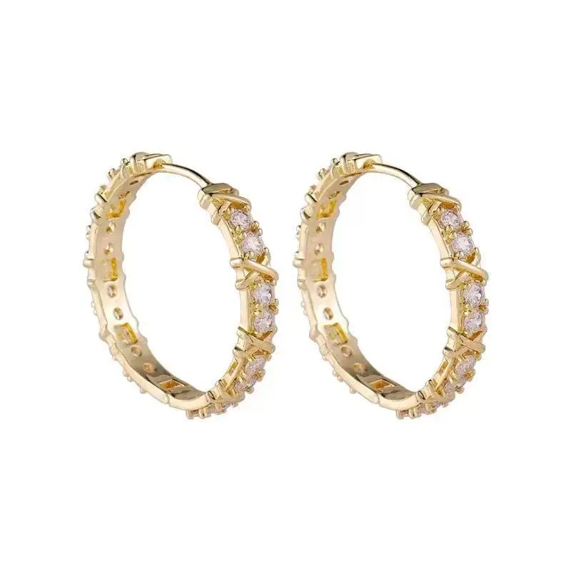 Korean Fashion Simple Zircon X Metal Hoop Earrings