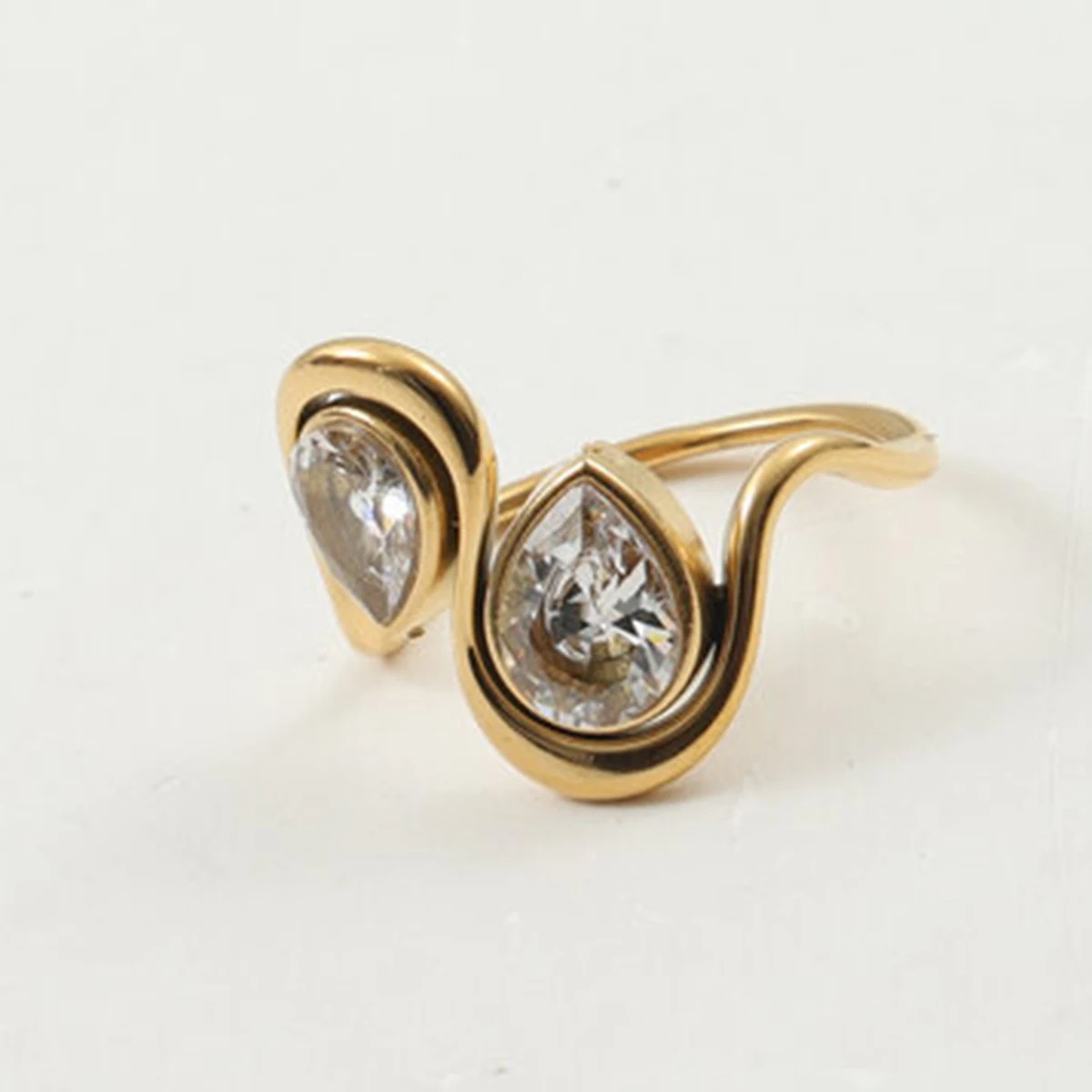 Pear with Pear CZ Stone Ring