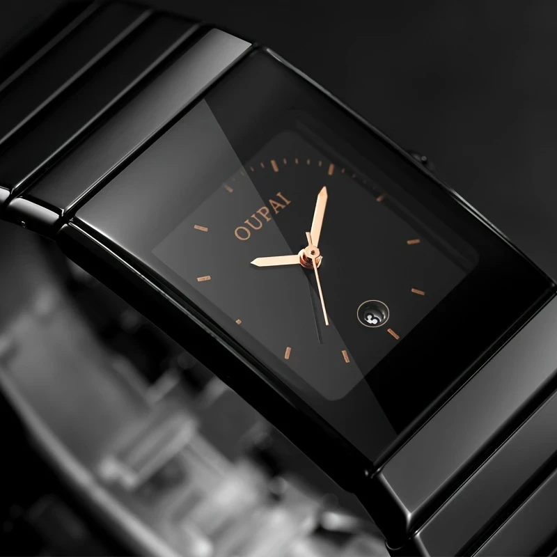 OUPAI Square Dial Watch Men's Ceramic Strap