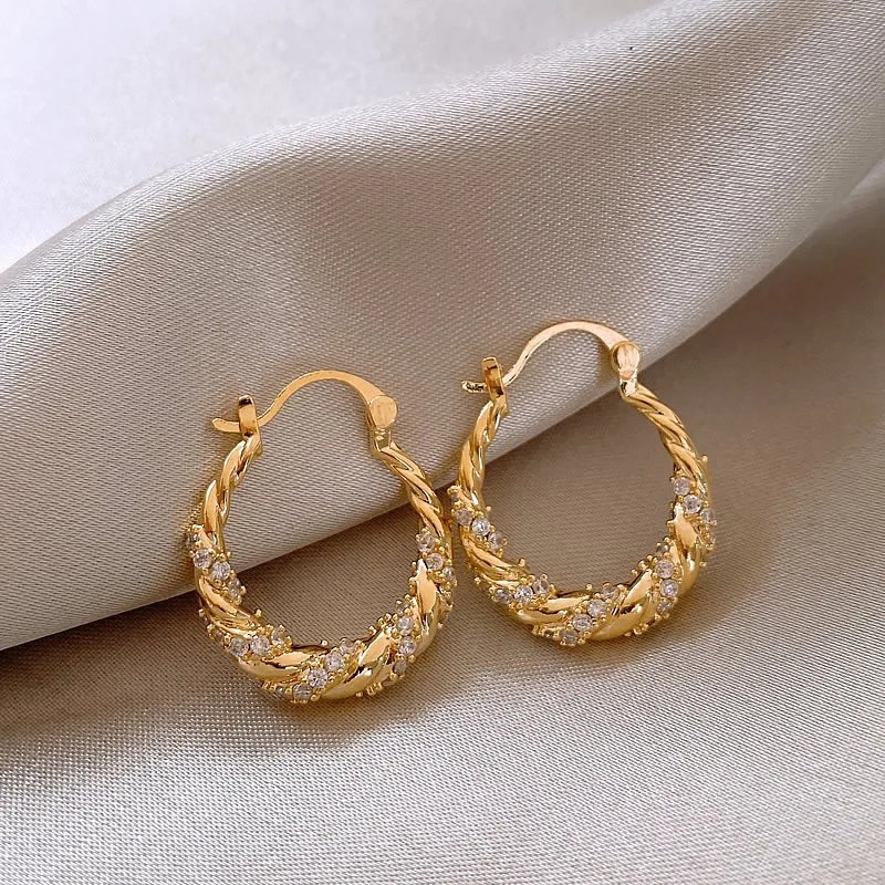 ZAKOL New Unique Shiny Zircon Winding Hoop Earrings