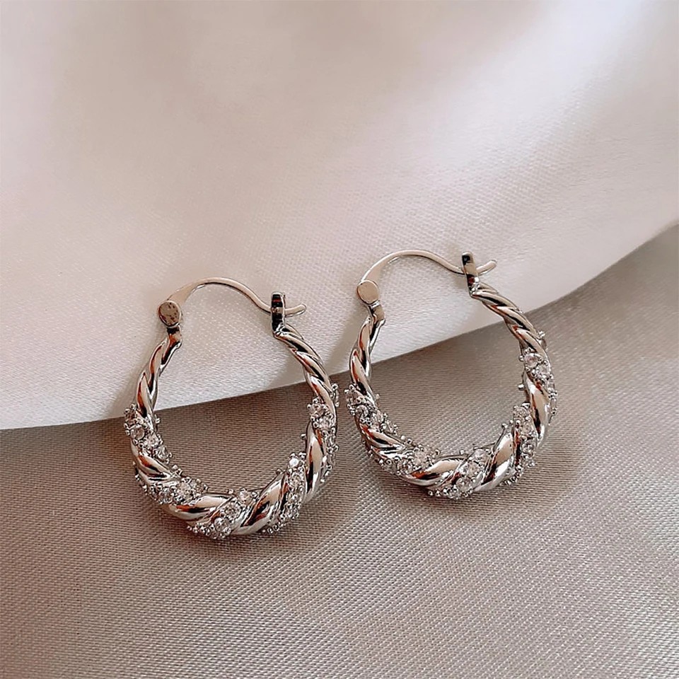 ZAKOL New Unique Shiny Zircon Winding Hoop Earrings