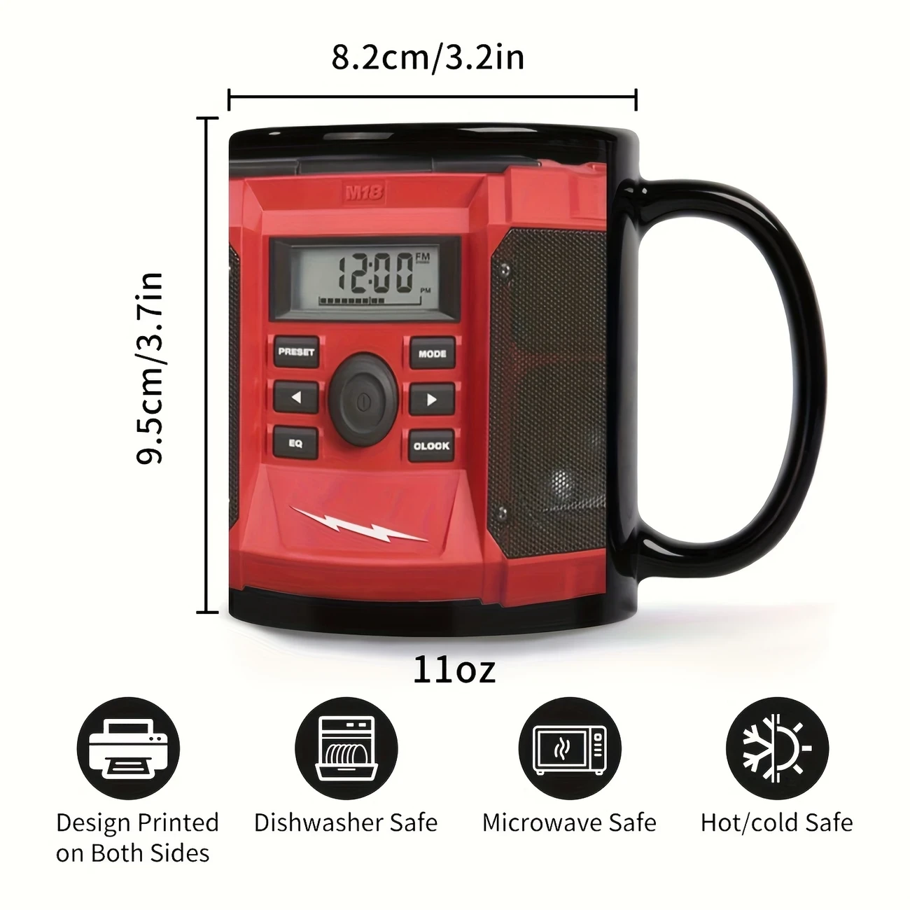 11oz Black Ceramic Coffee Mug with Speaker Design