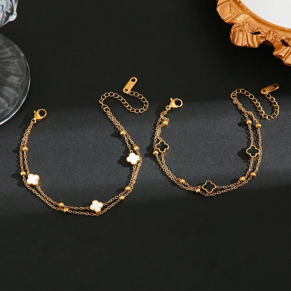 Korean Minimalist Mini Double-Sided Four-Leaf Titanium Steel Bracelet