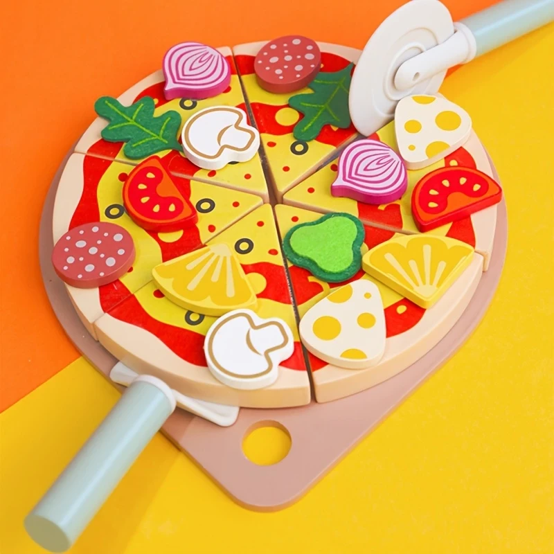 Kids' Wooden Pizza Playset with Realistic Food Models
