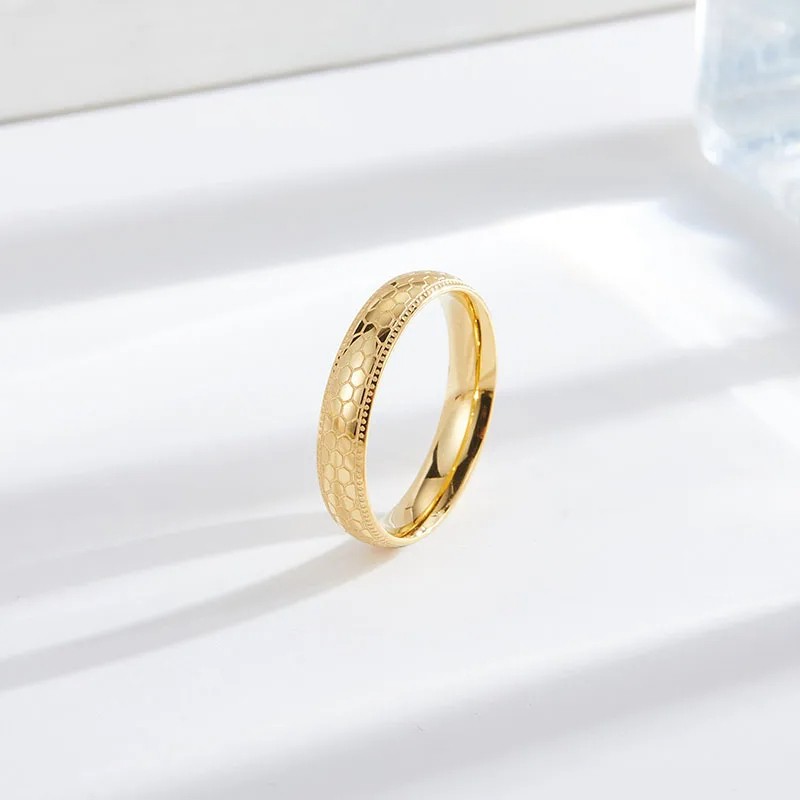 Stainless Steel Rings for Men and Women Gold Color 4mm Honeycomb Shape