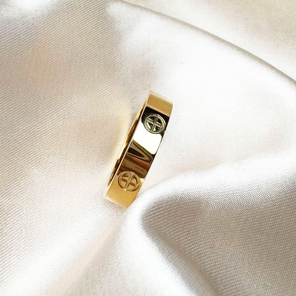 Luxury Brand Classic Cross with Stone Stainless Steel Ring for Women & Couples