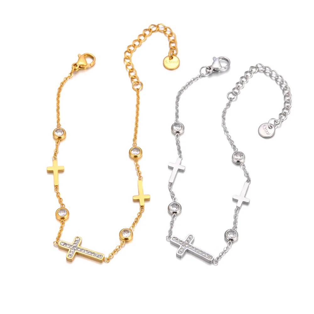 Lokaer 316L Stainless Steel Cubic Zirconia Cross Charm Bracelet for Women