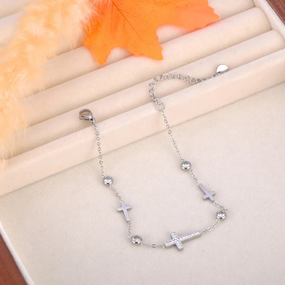 Lokaer 316L Stainless Steel Cubic Zirconia Cross Charm Bracelet for Women