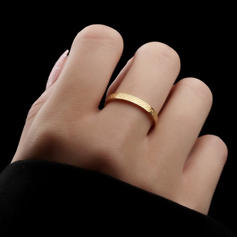Stainless Steel Gold Color Chessboard Grid Thin Finger Rings for Women