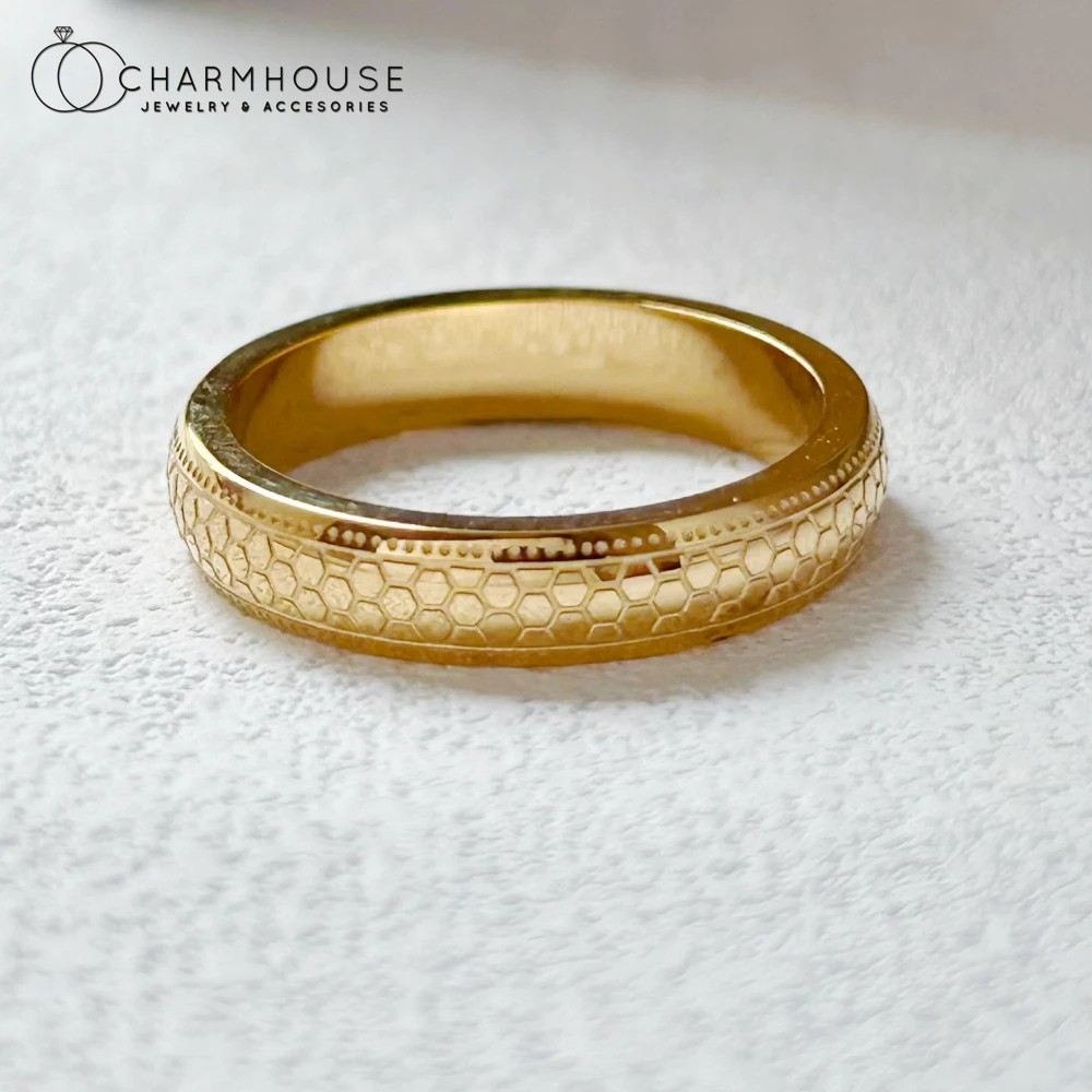 Stainless Steel Rings for Men and Women  Gold Color 4mm Honeycomb Shape Finger Ring