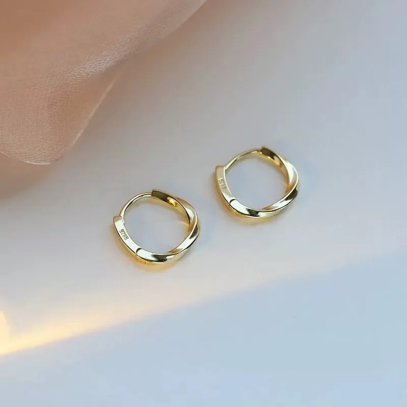 925 Sterling Silver Round Earrings Simple Inlaid Design for Women