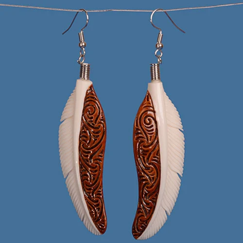 Bone Feather Earrings Brown