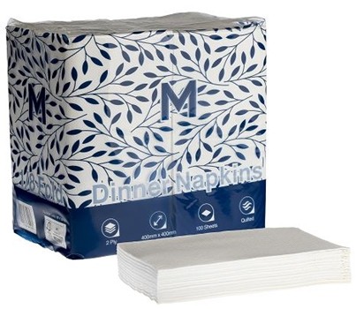 NAPKINS DINNER 2PLY 1/8F WHT 100s/PKT (MATTHEWS)
