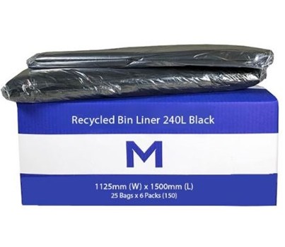 BAGS RUBBISH 1125X1500MM BLACK 240L 150s (MATTHEWS MPH2630)