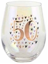 50TH RAINBOW PASTEL HEART STEMLESS WINE GLASS 600ML