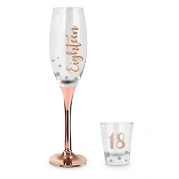 18 ROSE GOLD CHAMPAGNE GLASS AND SHOT SET