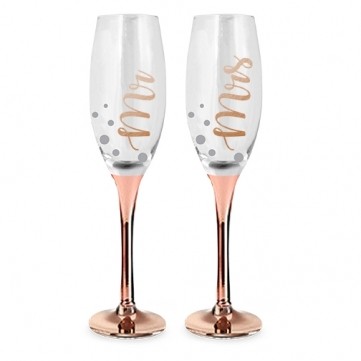 MR & MRS ROSE GOLD CHAMPAGNE GLASS SET