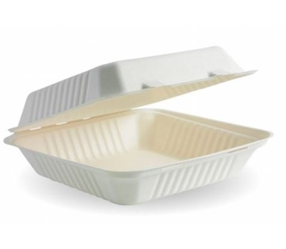 CLAMSHELL BIOCANE 9x9x3" WHT 100s/SLV (BIOPAK B-HL-91-PF)