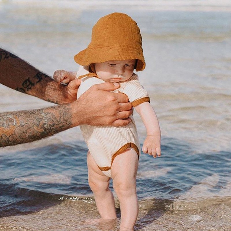 Ribbed Cotton Bodysuits for Babies in Earth Tones