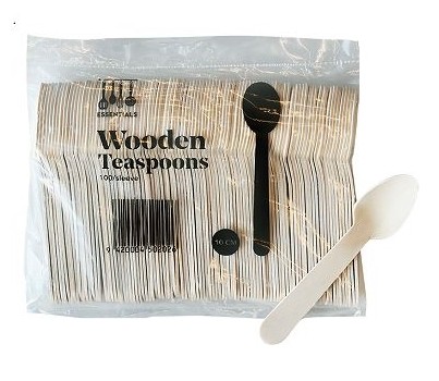 TEASPOONS WOODEN UNCOATED 10CM 100s/SLV (ESSENTIALS)