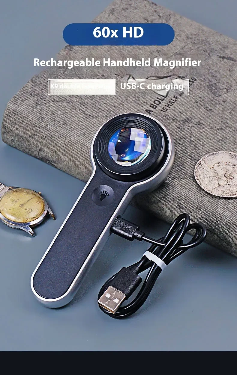 Led Magnifying Glass 60 Times HD Portable USB Charging