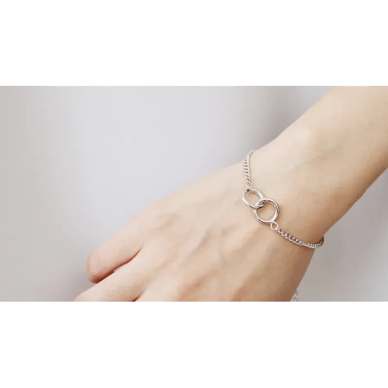 Korean fashion trend S925 Sterling Silver double ring, retro flat chain, silver bracelet Jewelry