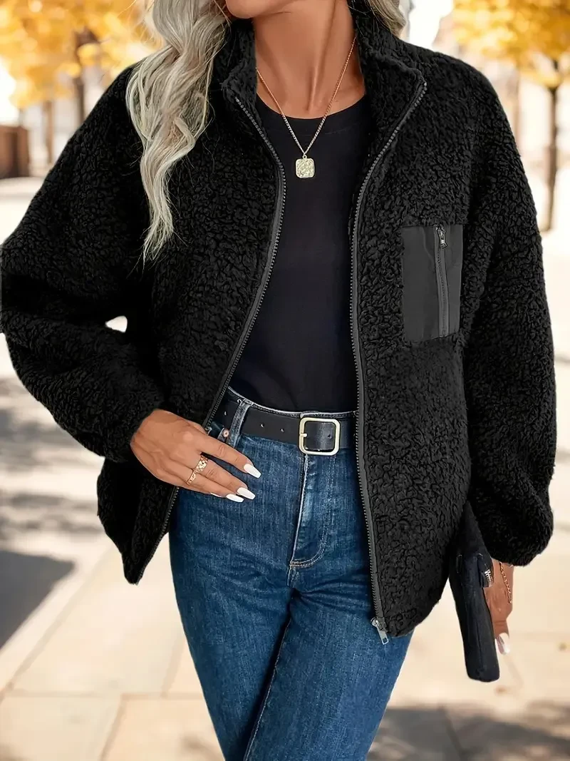 Women's Simple Fashion Zipper Drooping Shoulder Jacket