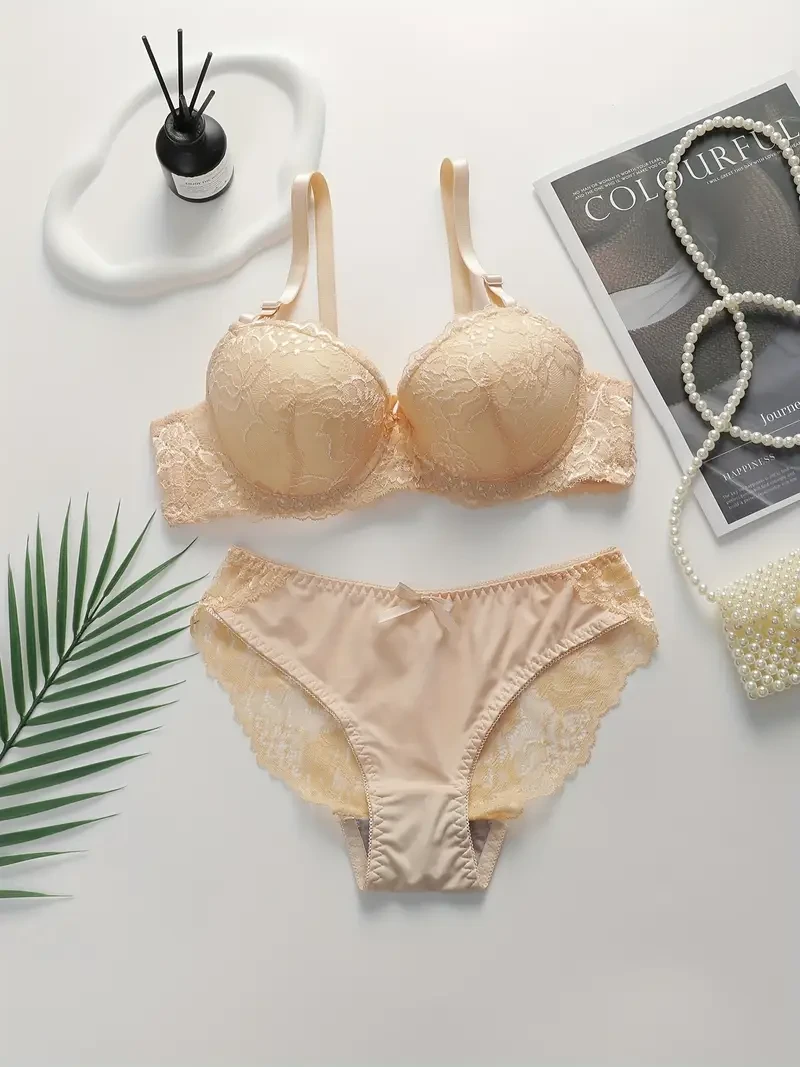 Sexy Lace Push-Up Bra & Thong Set for Women  Ultra-Thin, Underwire Support | Elegant Lingerie Set for NZ Women in Nylon Blend