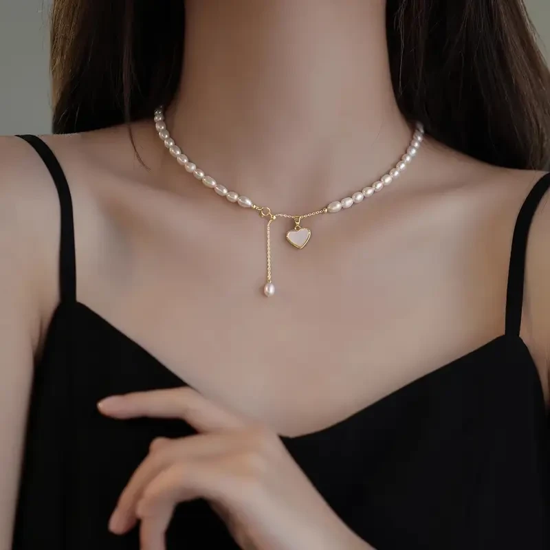 Luxury Shell Pearl Necklace  Natural Irregular Beads in Exquisite French Light Luxury Design | Elegant Womens Necklace