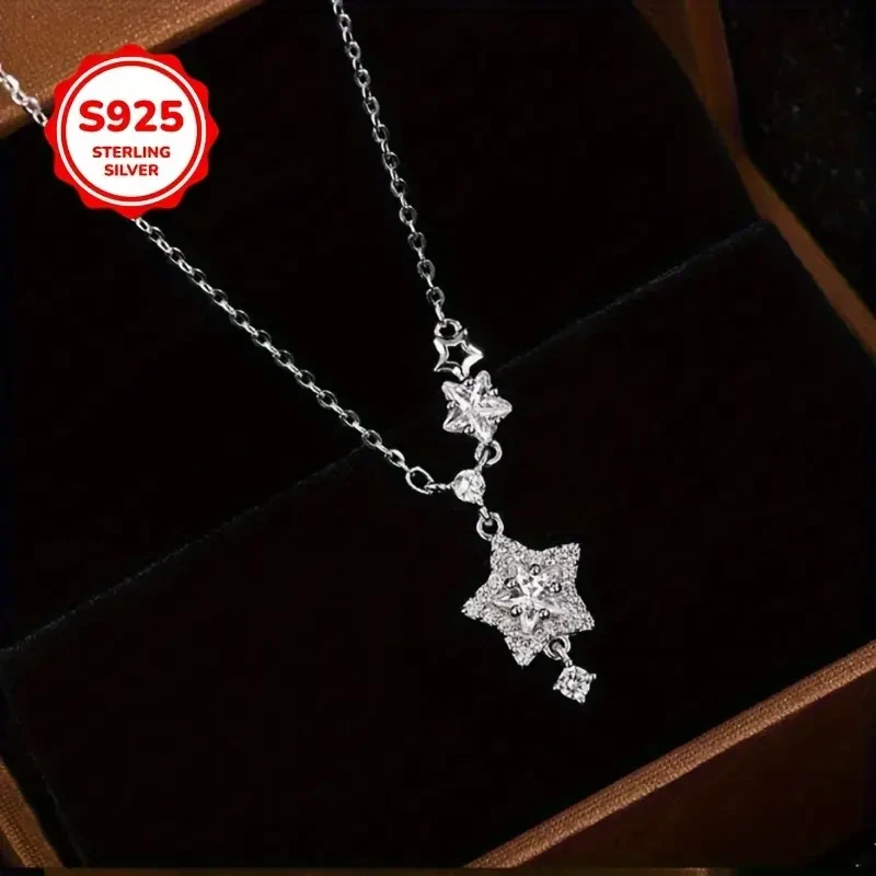 925 Low Allergy Star Necklace for Women Fashion Five-Pointed Star Collarbone Chain | Versatile Starry Sky Pendant