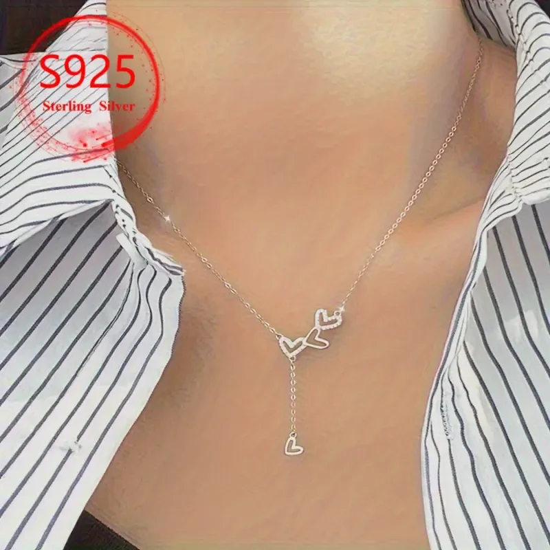 925 Silver Three Love Tassel Boutique Necklace  Elegant Women's Pendant | Classic NZ-Inspired Heart Jewelry Gift