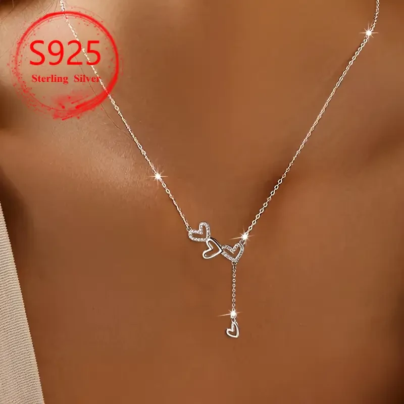 925 Silver Three Love Tassel Boutique Necklace  Elegant Women's Pendant | Classic NZ-Inspired Heart Jewelry Gift