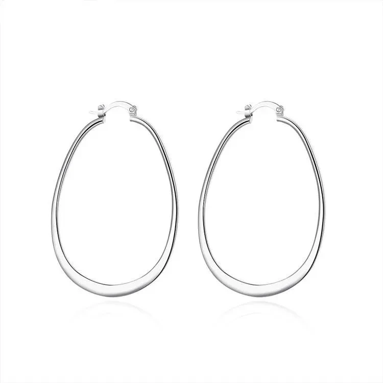 925 Silver Plated Hoop Earrings Female Big Ear Hoop