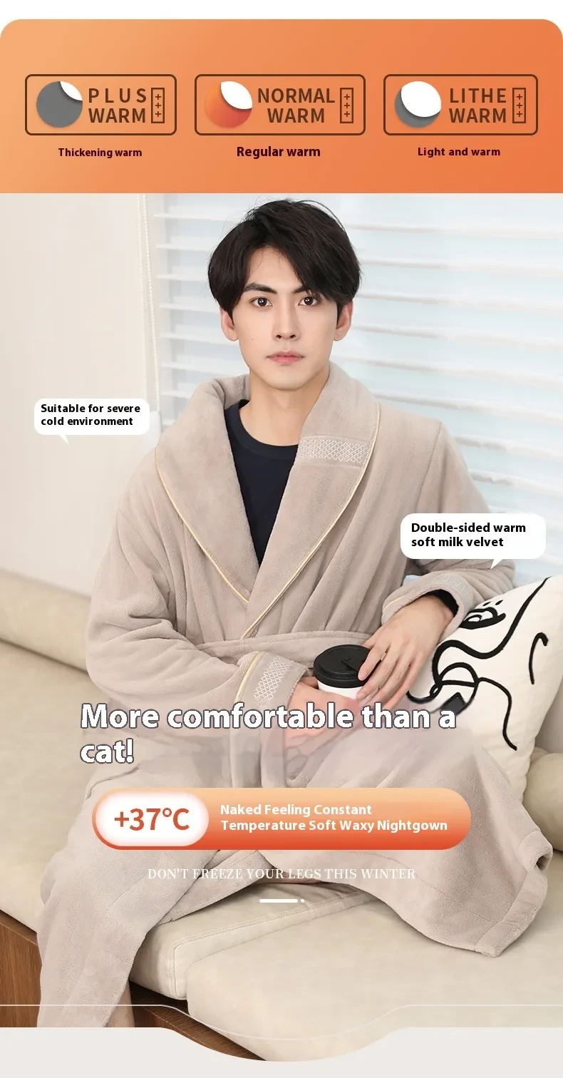 Winter Fleece Lining Plus Size Milk Fiber Homewear Mid-length Men's Pajamas