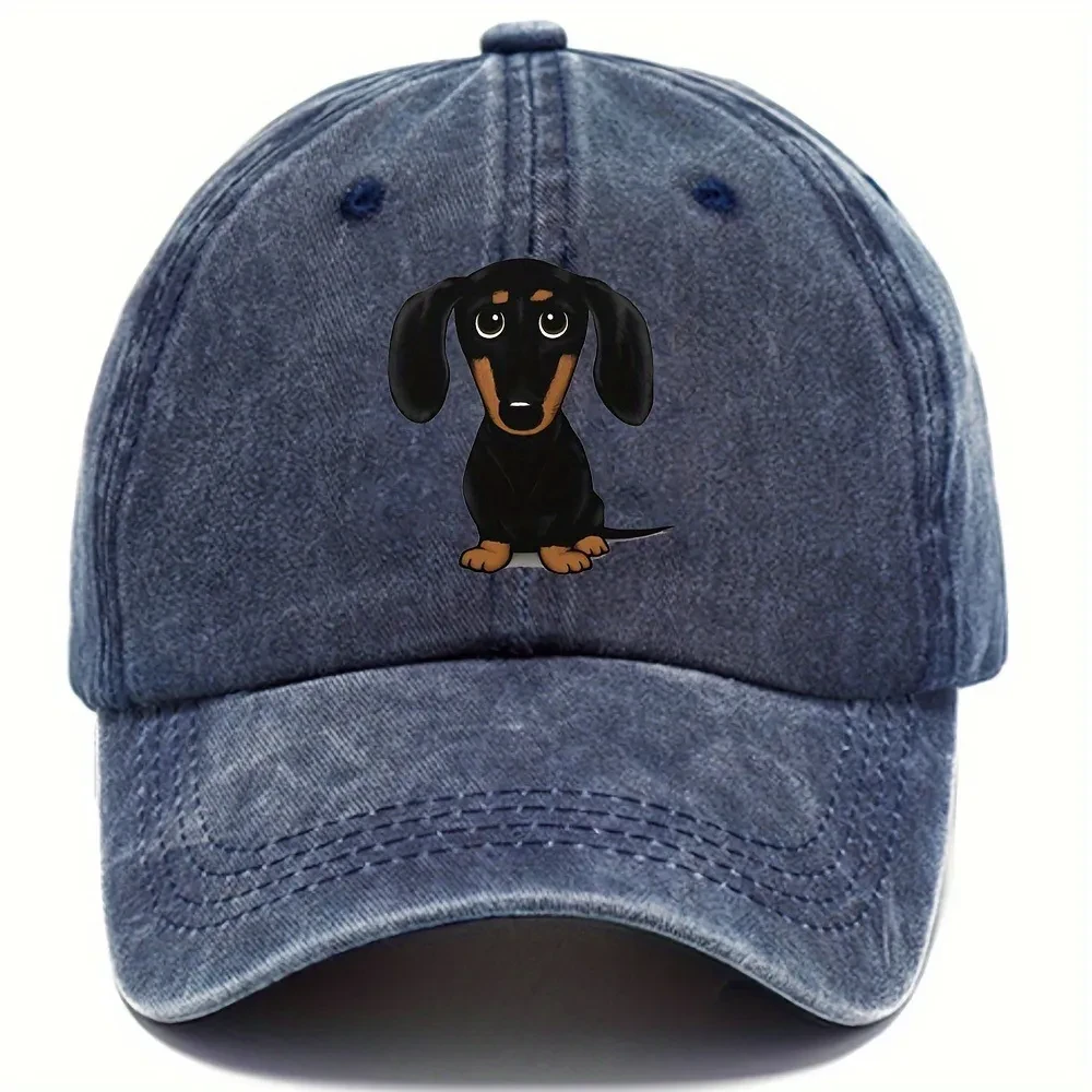 Retro Washed Baseball Cap Dachshund Printed Peaked Cap