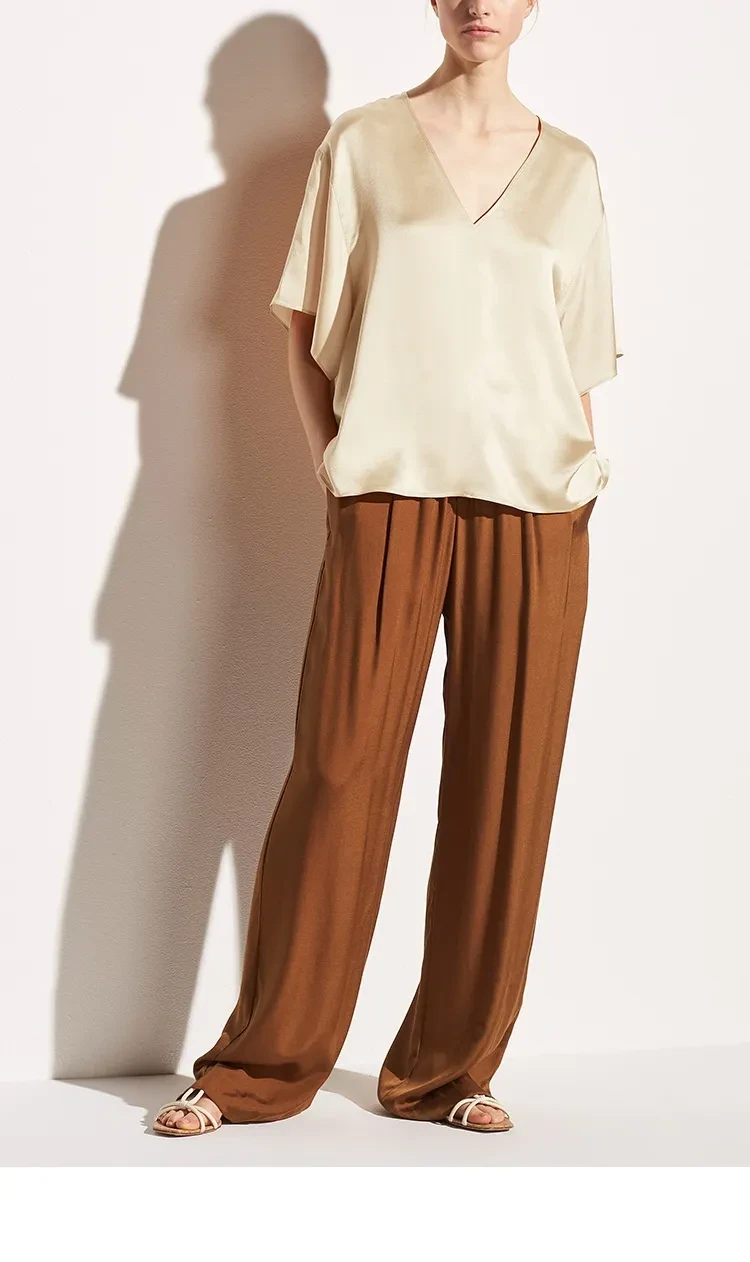 Satin Batwing Sleeve Ice Silk V-neck Loose Luxury Top