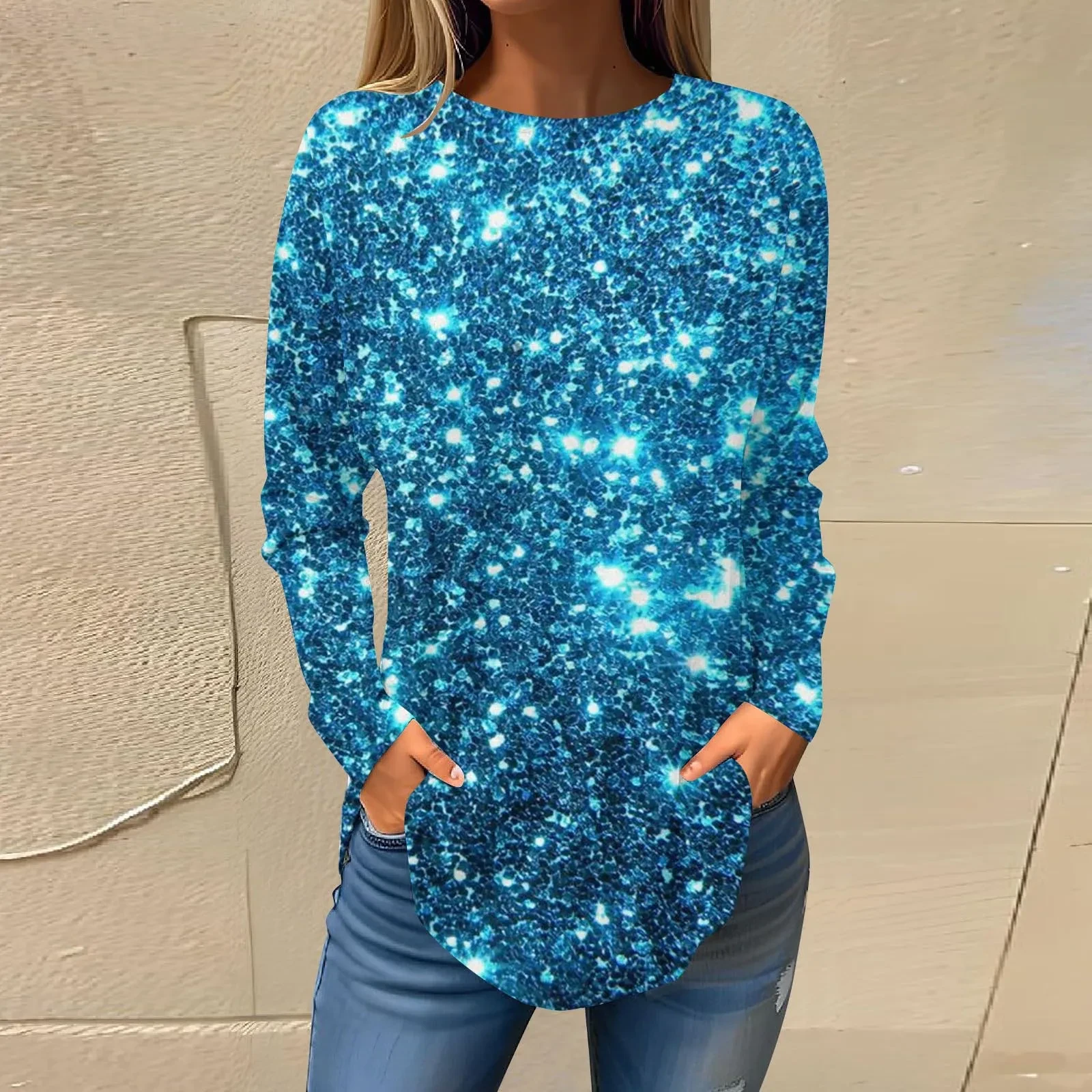 Women's Printed Wear Leisure Round Neck Long Sleeve Top