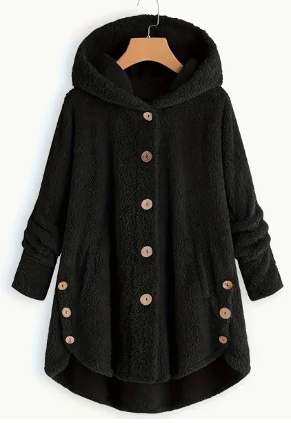 Women'S Winter Jacket Women'S Plus Size Buttoned Plush Top Hooded Loose Cardigan Coat Casual Plush Jacket Jacket