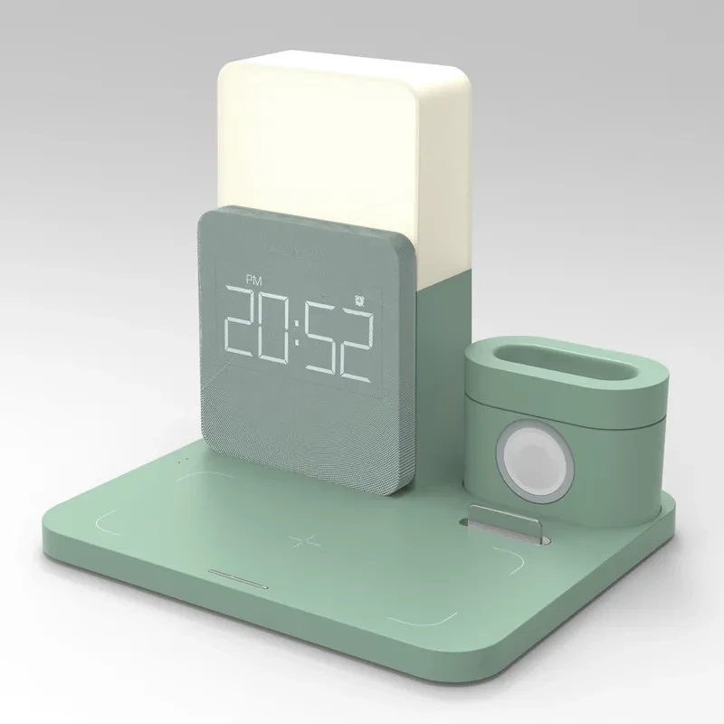 3 In 1 Clock Night Light Qi Wireless Charger Stand Fast Charging Station For IPhone Watch Airpods Pro
