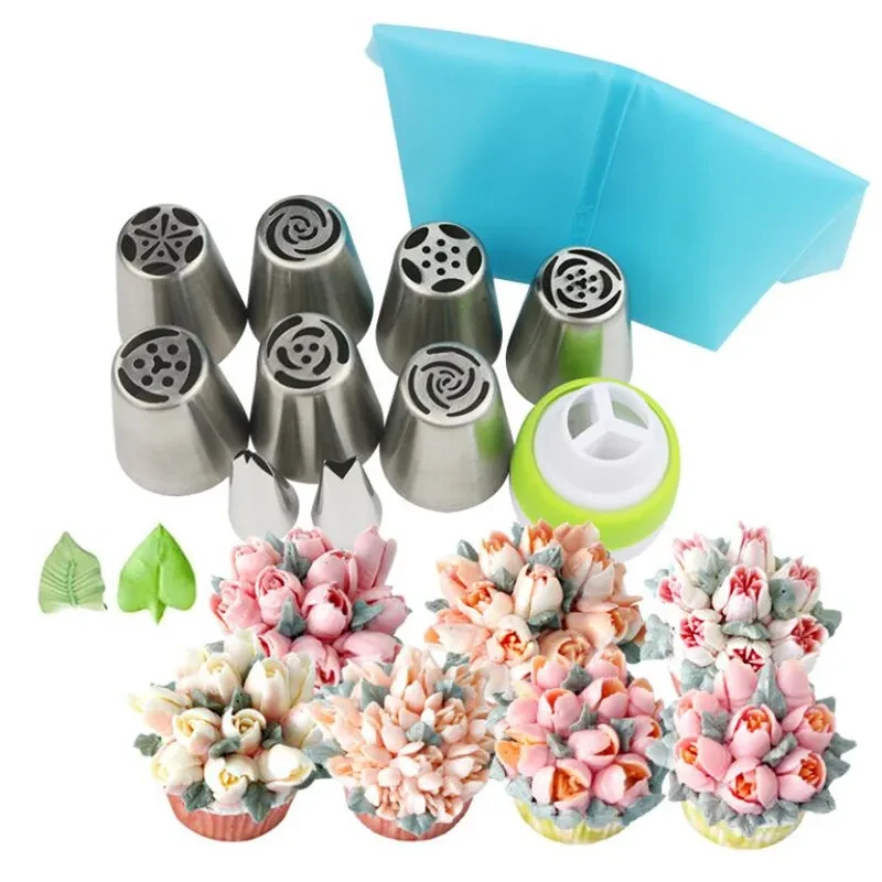 11pieceset 2pcs Russian Tulip Icing Piping Nozzles Tip Confectionery Flower Cream Nozzles Pastry Leaf Tips Cupcake Cake Decorating Tools