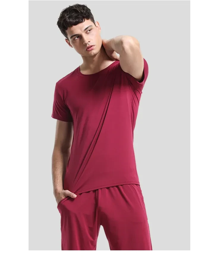 Home Wear Suit Men's Casual Round Neck Short Sleeves Shorts Solid Color Pajamas